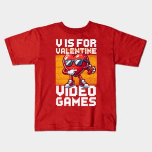 V Is For Video Games Funny Gamer Boys Valentines Day Kids Kids T-Shirt